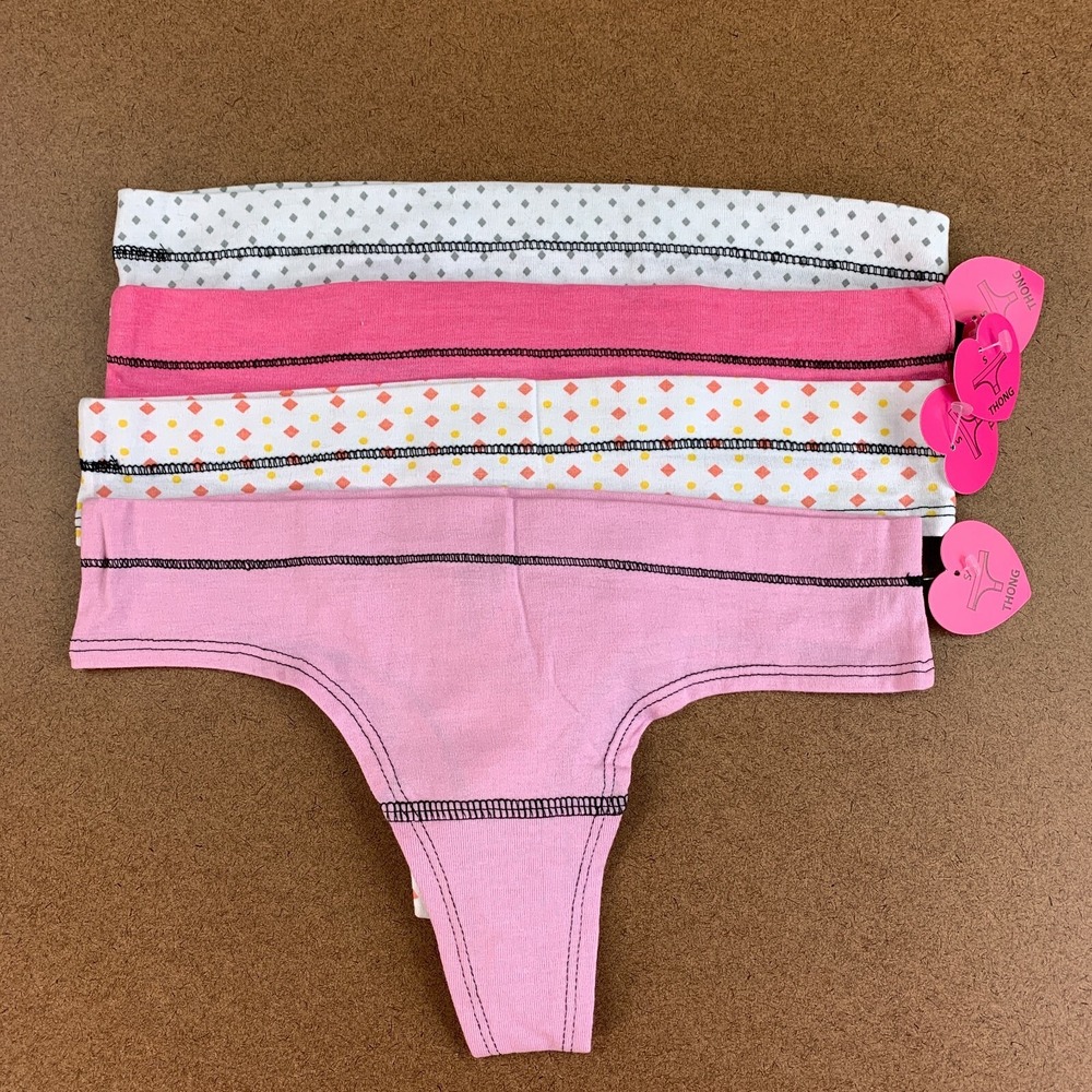 Alyce Intimates Women's Size Pink & White Small Cotton Thong Panties 4 Pack NWT